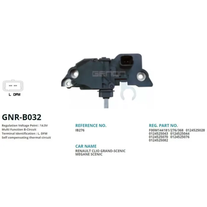 Alternator Konjektor Bosch Tip 12V Renault Clio - Grand Scenic - Megane - Scenic (L. Dfm) | GENON GNR-B032 | OEM VR-B242 IB276 F00M1