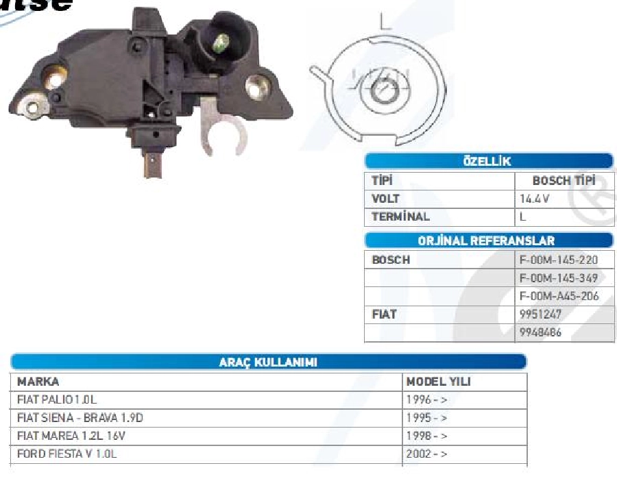 Konjektör 12V Fiat Palio 1,0L 1996 ve sonrası Siena - Brava 1,9D 1995 ve sonrası Marea 1,2L 1998 ve sonrası Vidalı | OEM TRS.YR.IB220