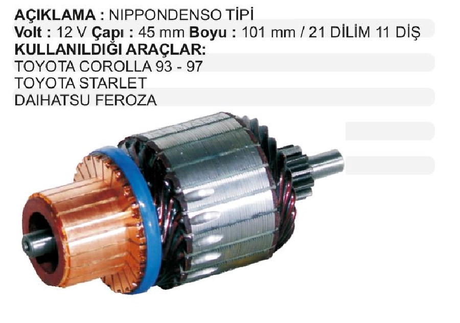 Marş Kollektörü Nippon Denso Tipi 12V Toyota Corolla 1,3-1,6 (92-97)(SANZUMANLI) Starlet BY:101 CP:44,5 | OEM IM753