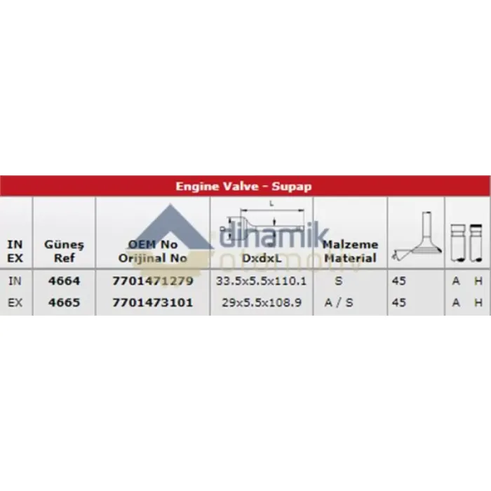 Subap Takimi Megane 2,0 16V (In 8 / Ex 8) | GUNES 4664-4665 | OEM 7701471279 701473101