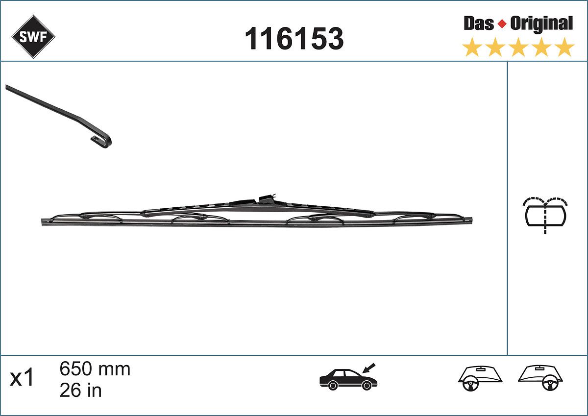 Silecek Supurgesi Swf On Sol (650MM) V-Class 638/2 99>03 Vito 638 97>03 | VALEO 116153 | OEM A6388201045