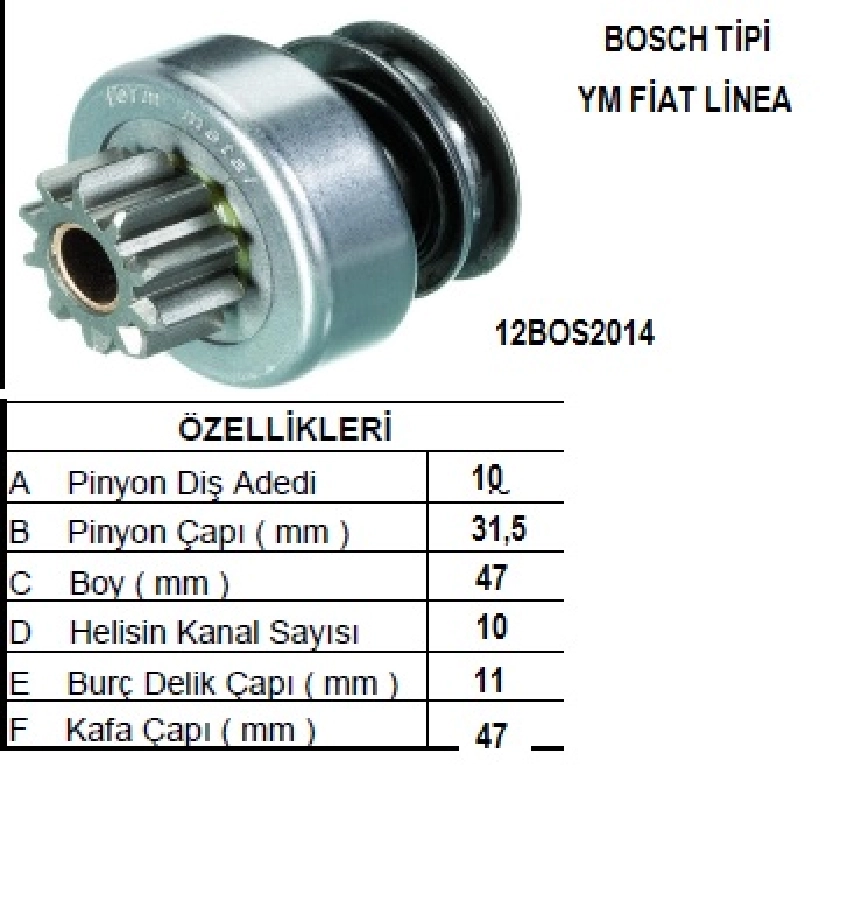 Marş Dişlisi 10D Bosch Yeni Model Tip Fiat Linea Suzuki-Alfa Romeo-Lancia-Dodge | OEM 12BOS2014