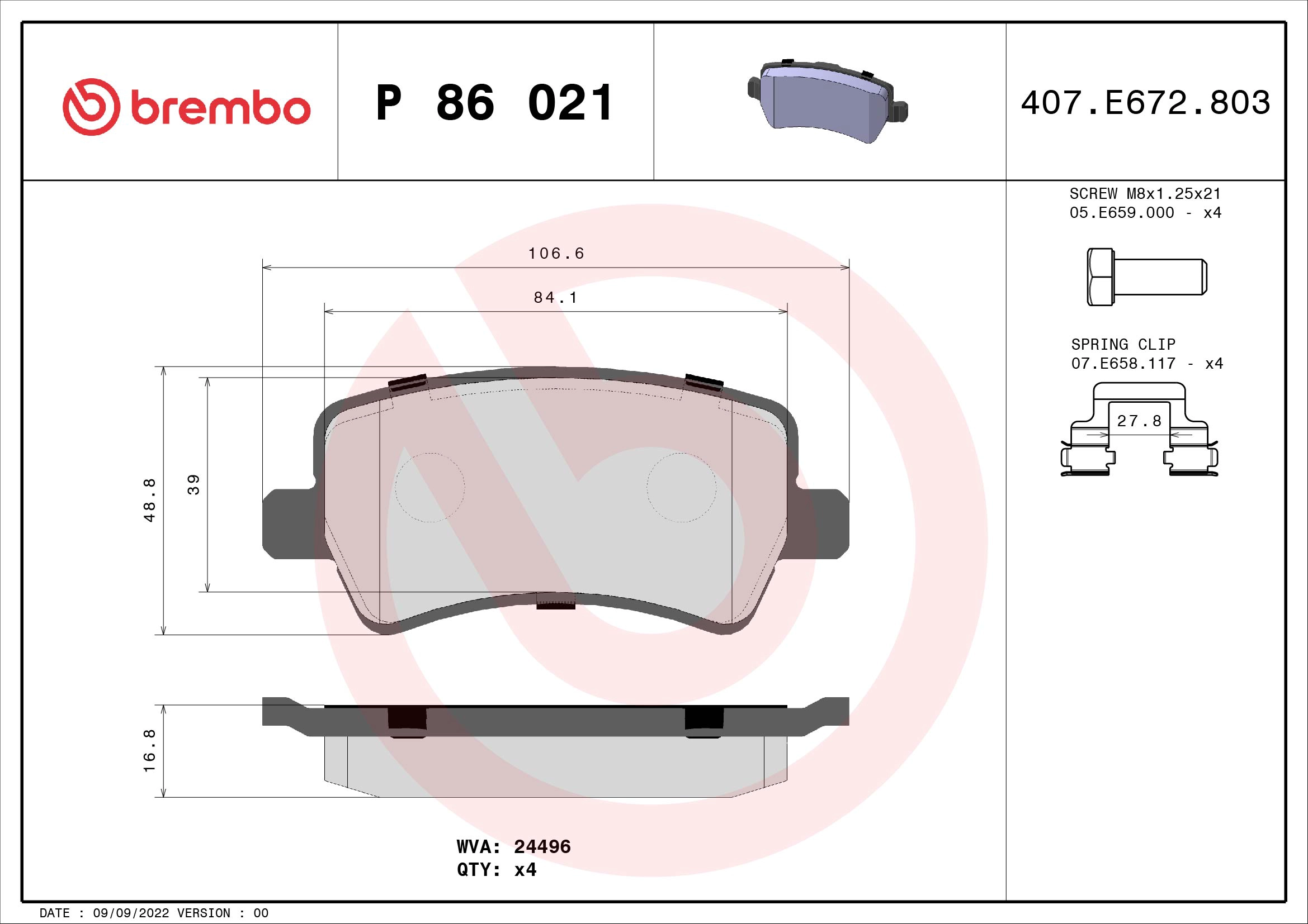 Arka Fren Balatasi Mondeo IV CA2 07>14 S-Max 09> 06> S-Max 09> Mondeo III 00>07 IV 07> Kuga 08> Galaxy III 06> / S80 II 06> S80 Volvo 07> V70 06> V70 Volvo 07> XC70 06> / Freelander 2 2.2 | BREMBO P86021 | OEM 6G9J 2M008 GB LR003657 30794553 2M008