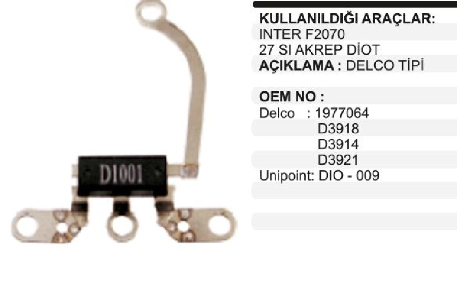 Diyot Delco İkaz U SI27 Inter F2070 | OEM VDE1001