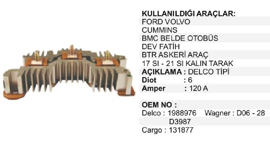 Diyot Tablası Delco BMC Belde Kalın Tarak | OEM VDR5173