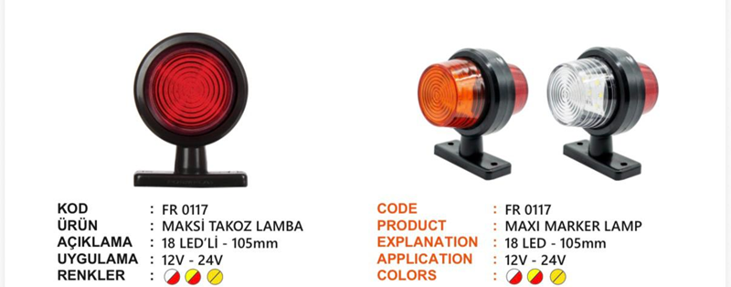 Fr Takoz Lamba 18 Ledli Maksi Kırmızı Beyaz