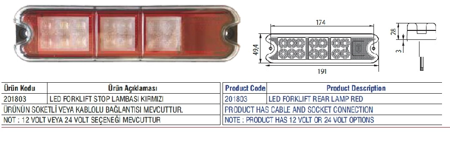 LED Forklift Stop Lambası 4 Fonksiyonlu | OEM 201803