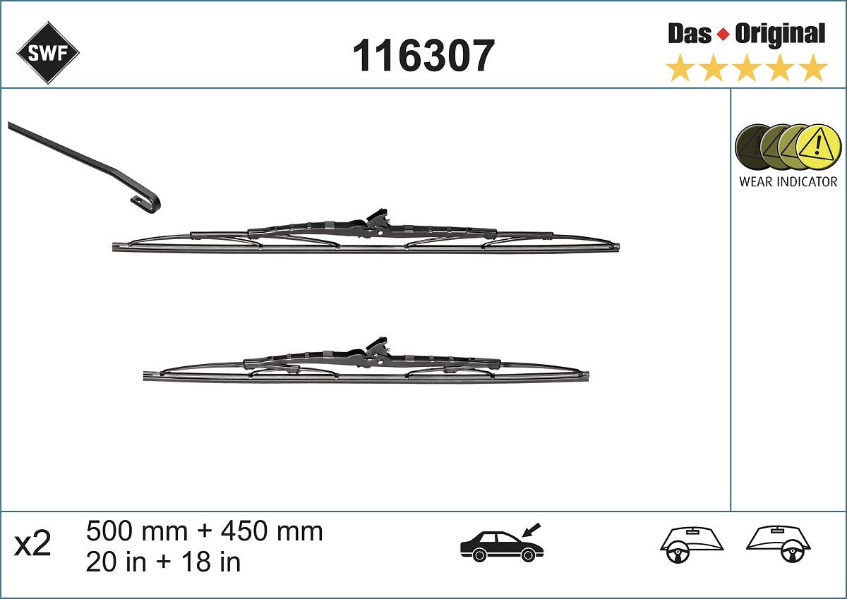 Silecek Supurgesi 500 / 450MM Saxo Civic P106 Rover 45 Corolla (Swf) | VALEO 116307
