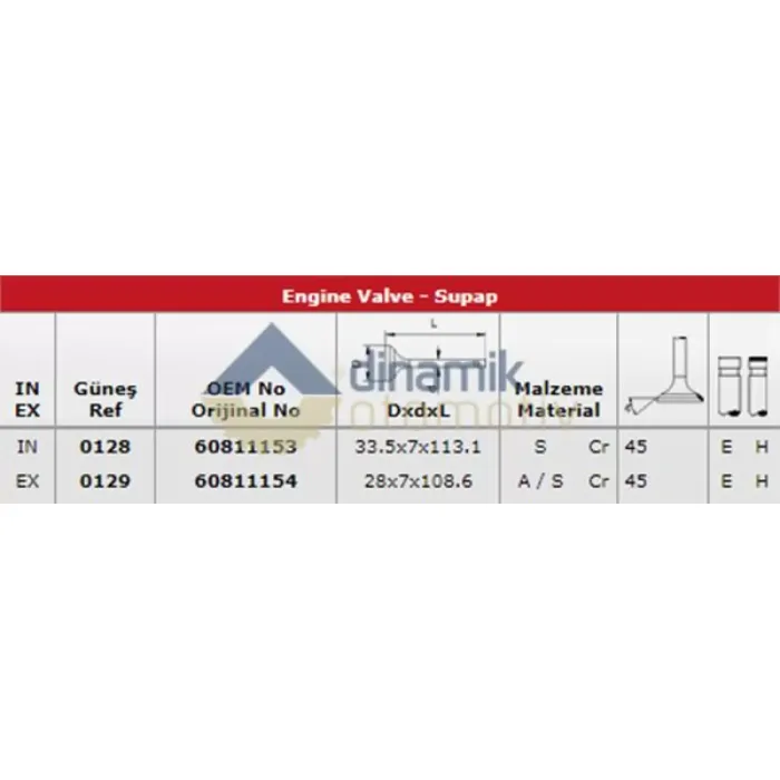 Subap Takimi Alfa Romeo 145 / 156 1,6 16V (In 8 / Ex 8) | GUNES 0128-0129 | OEM 60811153 60811154
