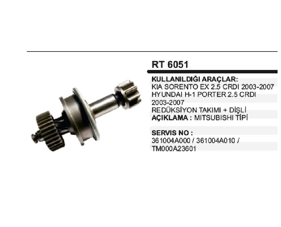 Redüktör + Dişli 10D Çapı: 31mm Mitsubishi Tipi Kia Sorento, Hyundai H-1 | OEM RT6051