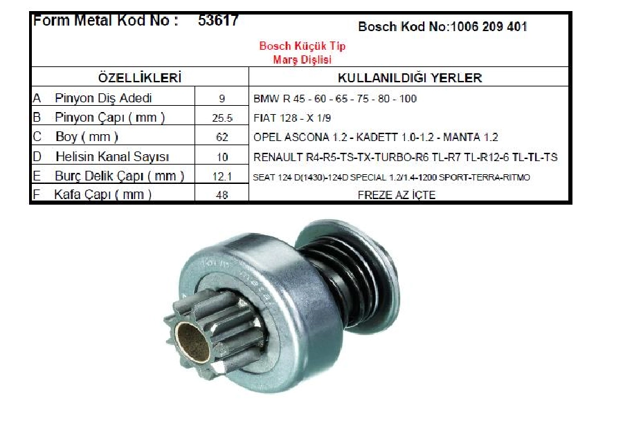 Renault-Seat-Volkswagen 1300 Marş Dişlisi | OEM 53617