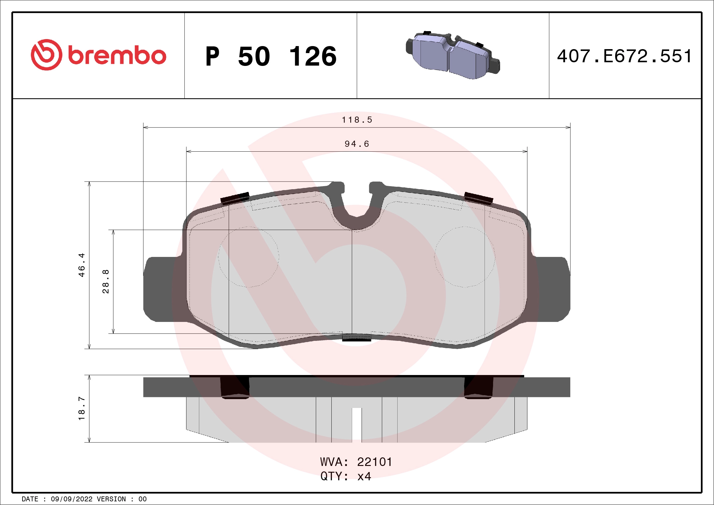 Fren Balatasi Arka V-Class W447 14> Vito W447 14> | BREMBO P50126 | OEM A4474200320