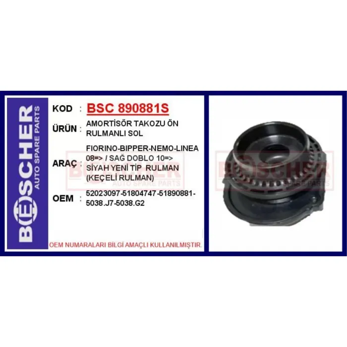 Amortisor Takozu On Sol Doblo 3 Fiorino Bipper Nemo Linea 07> Opel Combo 12> | BSC 890881S | OEM 52208016 5038.G2 1638383380 59360799
