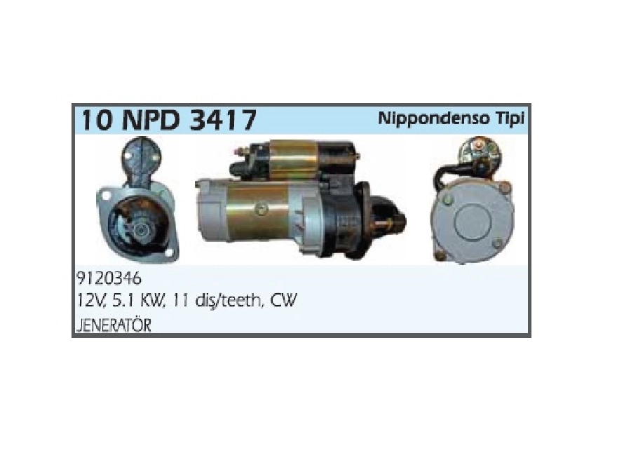 Marş Motoru 12V, 5,1KW, 11 Diş, Cw Aksa Jeneratör | OEM 10NPD3417