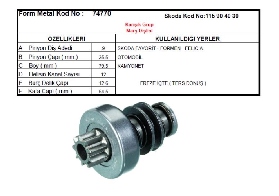 Marş Dişlisi 9D Pal Tipi (0831) Skoda Favorit, Felıcıa-Formen Otomobil Kamyonet CCW Ters Dönüş | OEM 74770