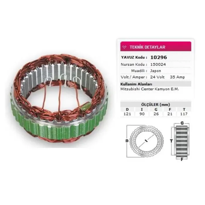 Stator Mitsubishi Tip 24V 35A Mitsubishi Center Kamyon Em Nursan 150024 | YAVUZ 10 296 | OEM A383T26570 ME100569 ME700569