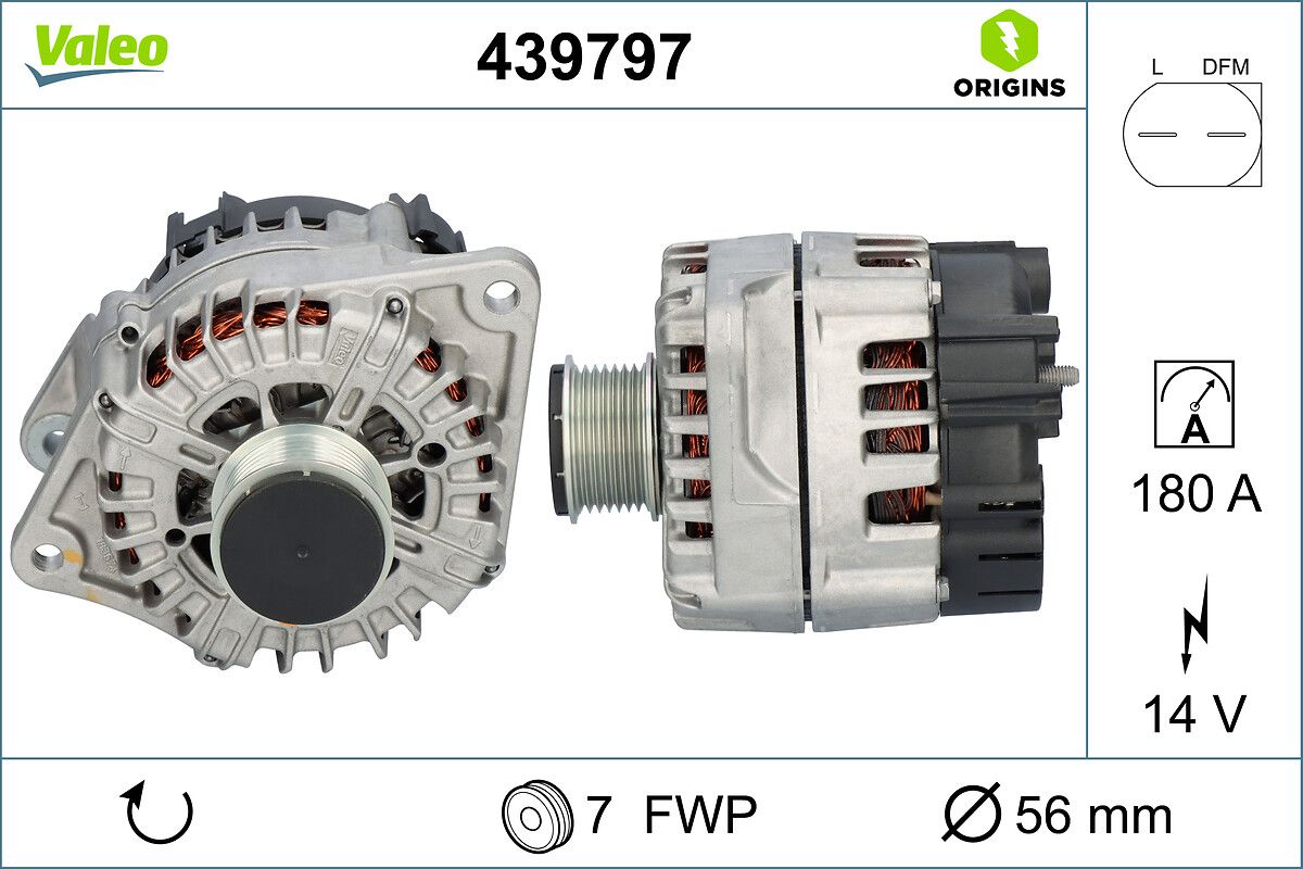 Alternator 14V 180A Fiat Ducato 06> Iveco Daily 11> 35S13 (Start-Stop) | VALEO 439797 | OEM 5801378902