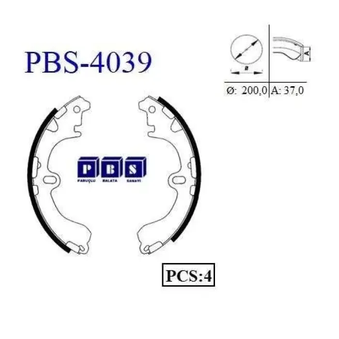 Arka Fren Balatasi Pabuc Corolla 1988 2002 (AE92 AE100 AE101 AE111) | PBS 4039 | OEM 0449512171 0449501011 0449501030 0449512082