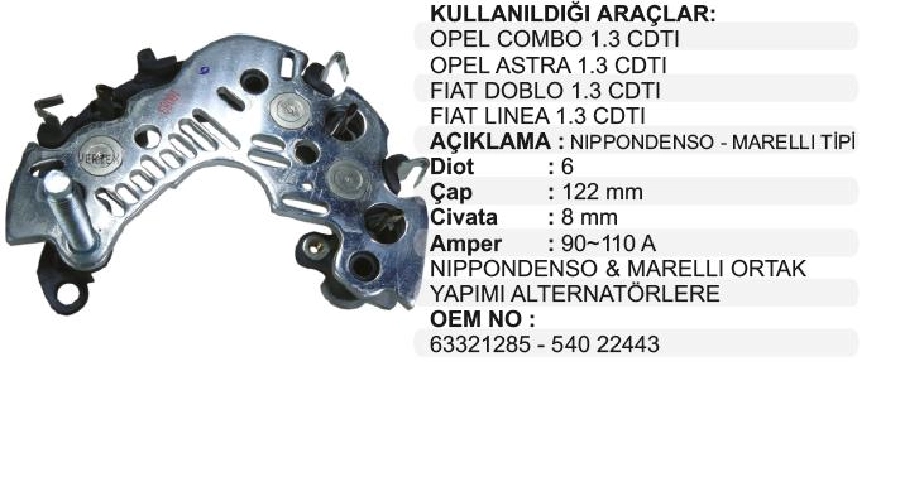 Diyot Tablası Denso, Marelli Opel 1,3 Ctdı, Doblo | OEM VNR7597