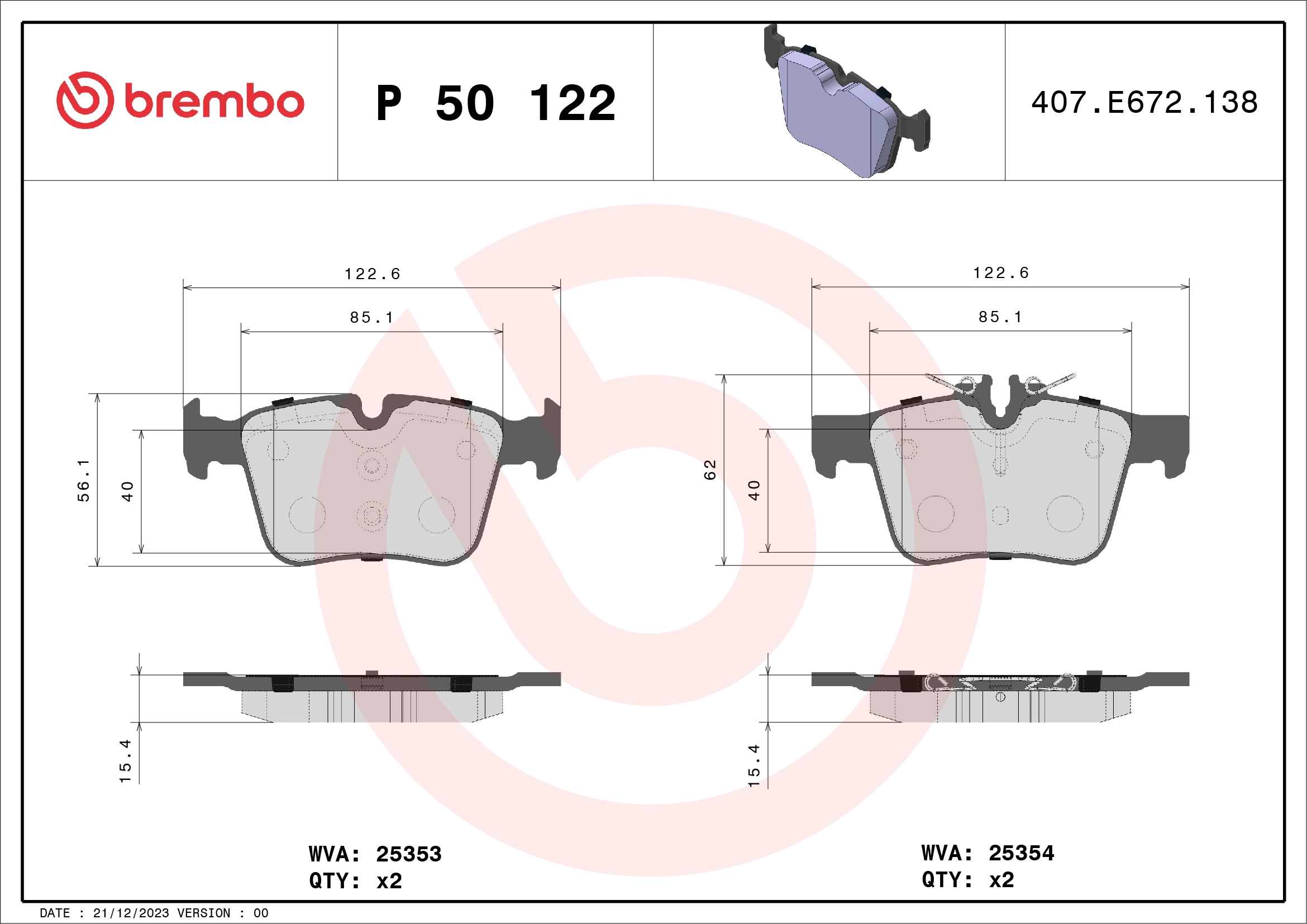 Fren Balatasi Arka C-Class W205 14> S205 14> C205 15> A205 16> | BREMBO P50122 | OEM A0004208200