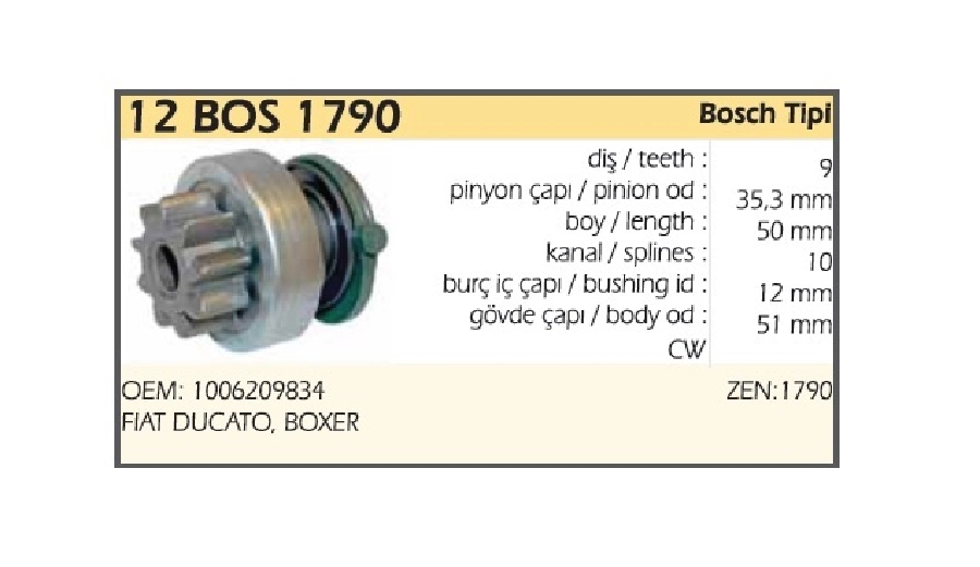Marş Dişlisi 9D Bosch Tipi Peugeot Boxer Ducato-Jumper-Transit | OEM 12BOS1790