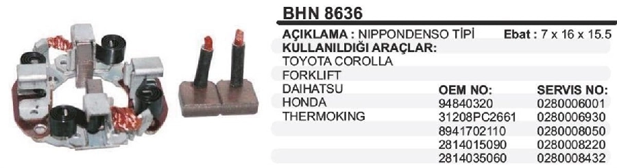 Marş Kömürü Yuvası - Daihatsu Aplause Honda Accord Toyota Corolla-Carina-Camry | OEM BHN8636