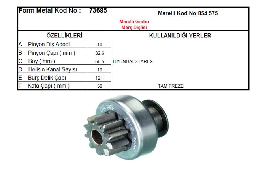 Marş Dişlisi 10D-10K - Mako Marelli Tipi Hyundai Starex | OEM 73685
