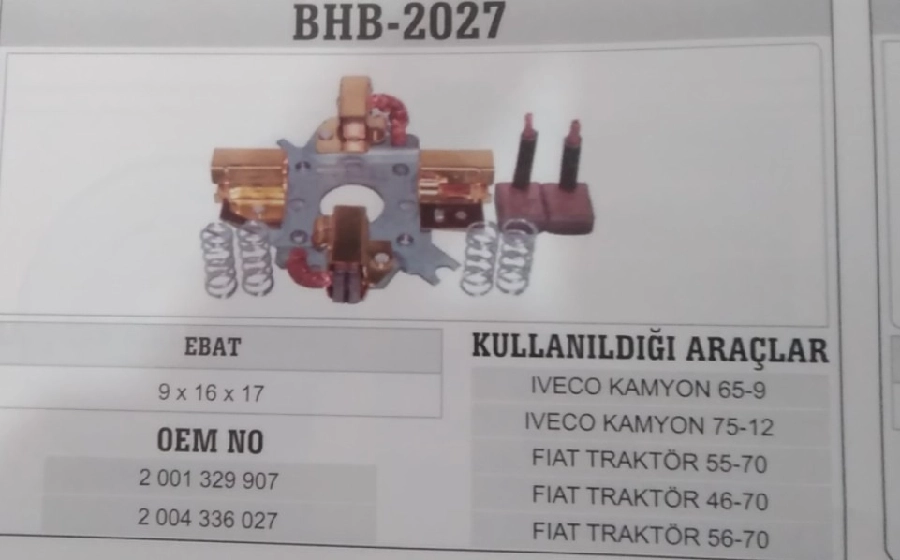 Marş Kömür Yuvası 12V İveco, Same Traktör, Fiat Traktör 55-70, 46-70, 56-70, Mercedes Magirus Audi Johnd | OEM BHB2027