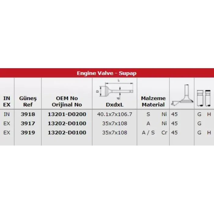 Subap Takimi Altima (In 4 / Ex 4) | GUNES 3918-3919 | OEM 13202D0200 13202D0200 13202D0100 13202D0100