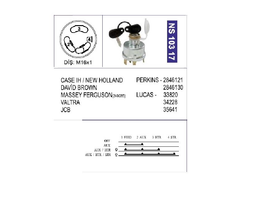 Kontak Anahtarı - Massey Ferguson 240, 285-Cnh-D Brown-Leyland-DAF Marshall Tr | OEM NS10317