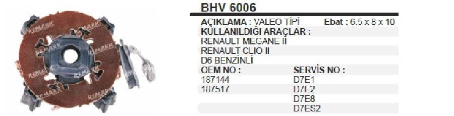 Marş Kömürü Yuvası - Renault Clio 2 1.2-1.6-Laguna-Megane 1.4-1.6-Kango | OEM BHV6006
