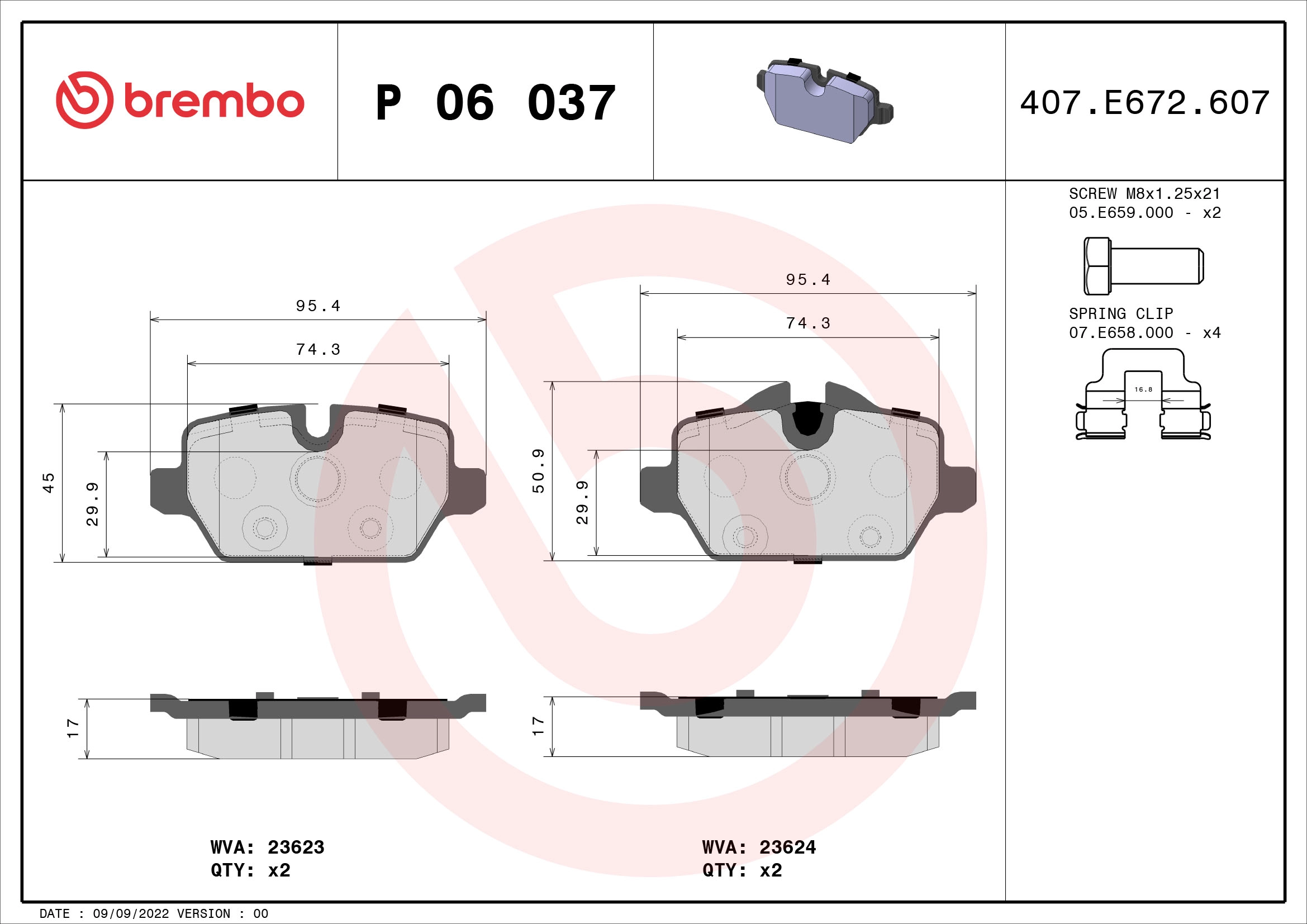 Arka Fren Balatasi Bmw E90 E87 | BREMBO P06037 | OEM 34216788183