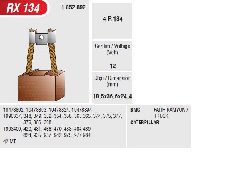 Marş Kömürü - BMC Fatih 12V 42MT | OEM RX134