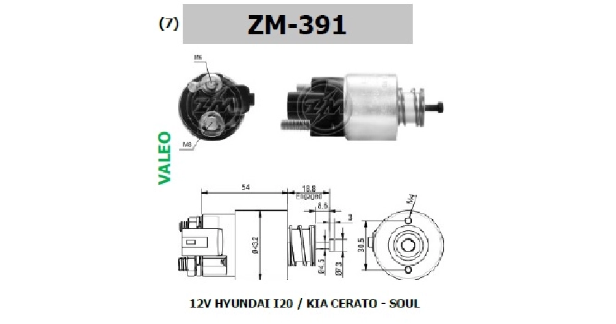 Marş Otom 12V Kore Valeo Mitsubishi. Tipi Kia Rio 1,5L Hyundai Era Accent İ10-İ20, Getz Soketli Ufak | OEM ZM-391