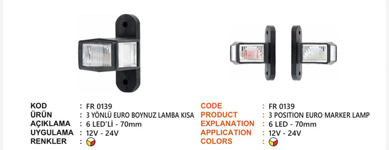 Fr 3 Yönlü Euro Tip Boynuz Lamba Kısa 6 LED 70 2000