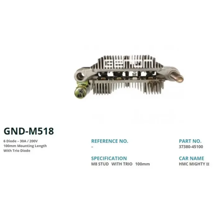 Alternator Diyot Tablasi Mando Tip Canter Eski Model Pajero L200 Hyundai Hmc Mighty 2 100MM(6 Diot) | GENON GND-M518 | OEM 37380-45100