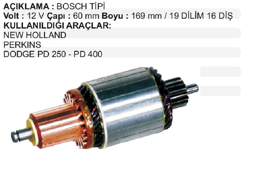 Marş Kollektörü 12V Bosch Tip Deutz Motorlu M Ferguson New Holland Perkins Dodge PD250 Pd 400 19 Dilim 16 | OEM IM2139