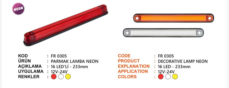 Fr Kabin Arkası 16 Ledli Neon Sarı (23CM)