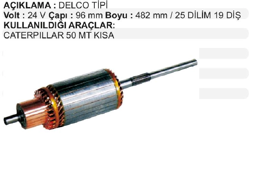 Marş Kollektörü Delco Tipi 24V 1945840 50MT D-8 Caterpillar Kısa BOY:482 CAP:96 DIS:19 Dilim:25 | OEM IM414