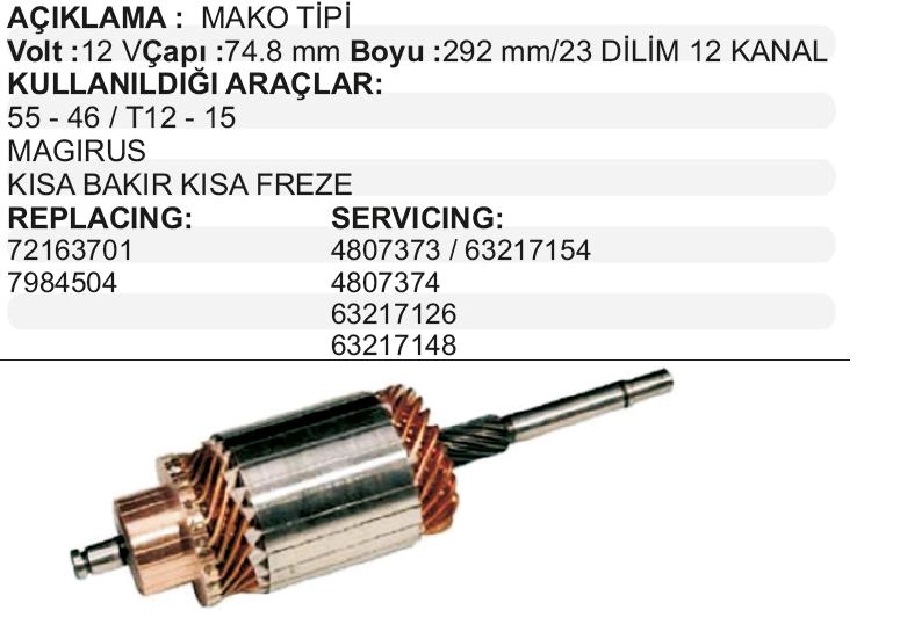 Marş Kollektörü MAKO701 55-46, T12-15 Mag Kbkf (MM92) | OEM 00034