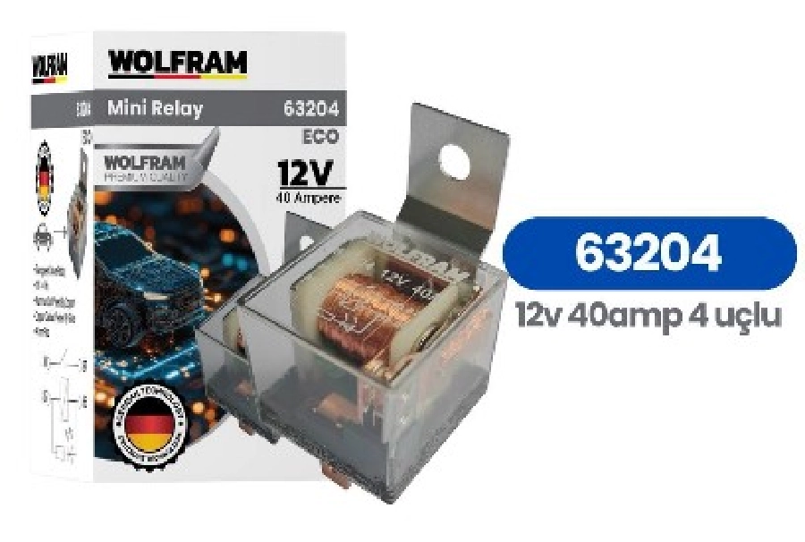 Röle Çift Platinli Şeffaf 4 Uçlu Eco 12V 40A Bakır Kaplama | OEM 63204