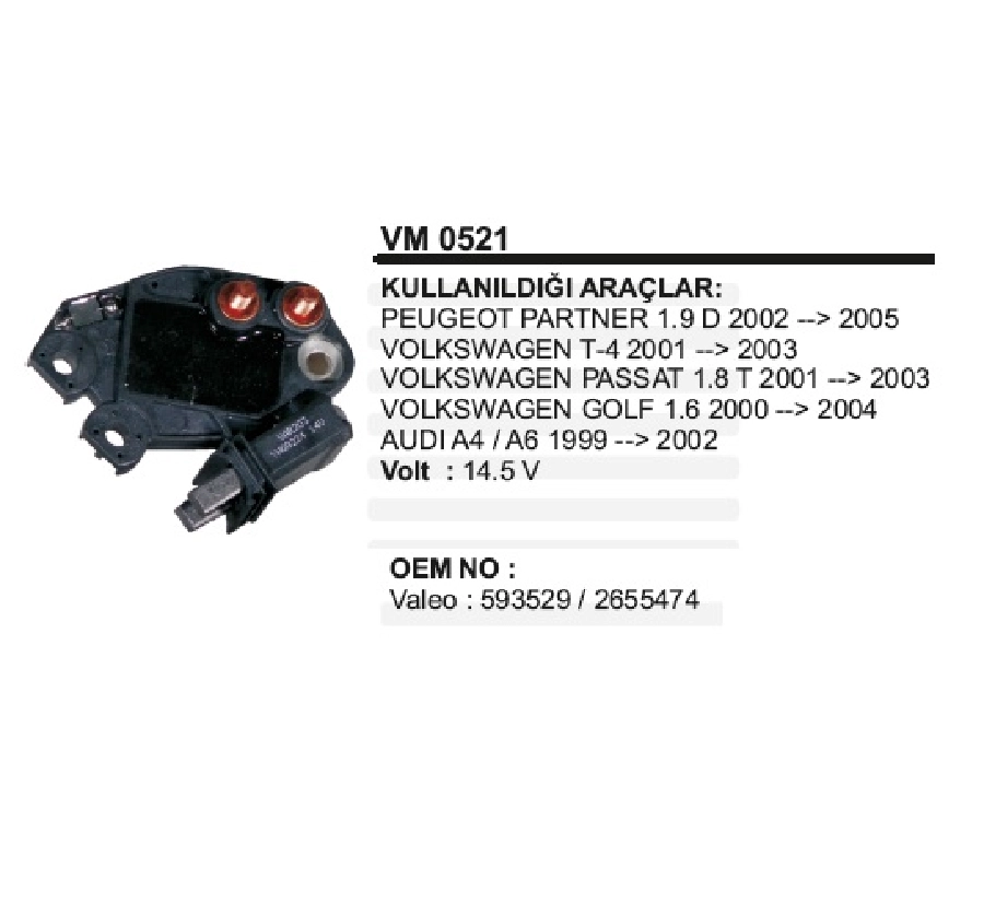 Konjektör 12V - Partner, VW T4-Passat 1999-2003, Audi A6 Citroen C1 1,4 HDI - Jumfer 2,0 HDI 2002 ve sonrası Çift C | OEM TRS.YR.M542