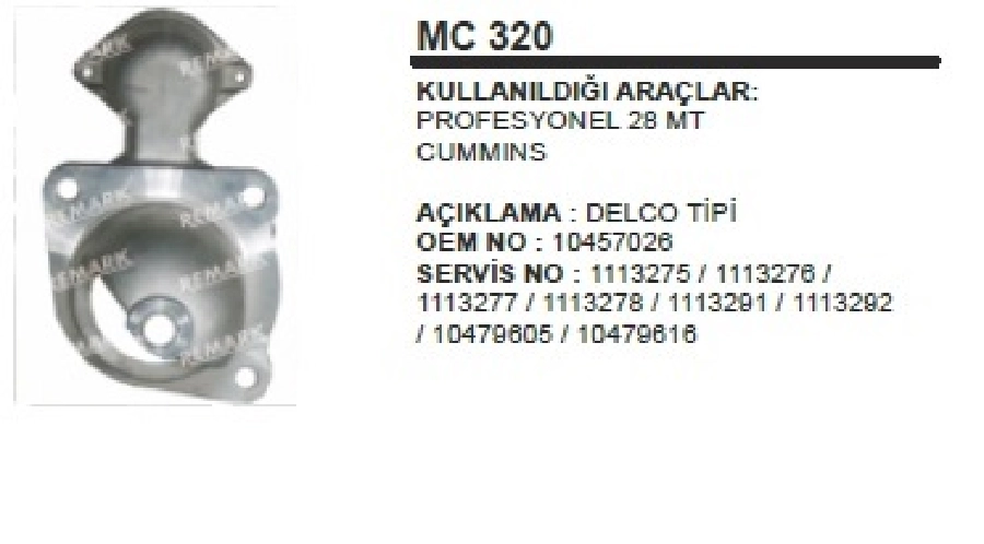 Marş Ön Kap 24V Delco Tipi Profesyonel 28MT Ak | OEM MC320