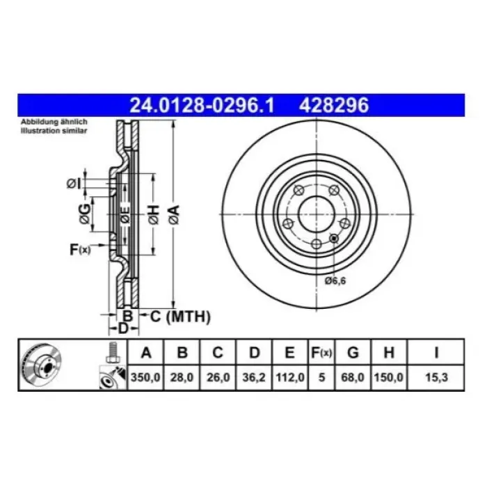 Fren Diski Arka A6 A7 Q8 19 > Touareg Q8 Quattro 18> Q7 16> | ATE 24 0128-0296 1 | OEM 4M0615601P 4M0615601P 4M0615601J 4M0615601J