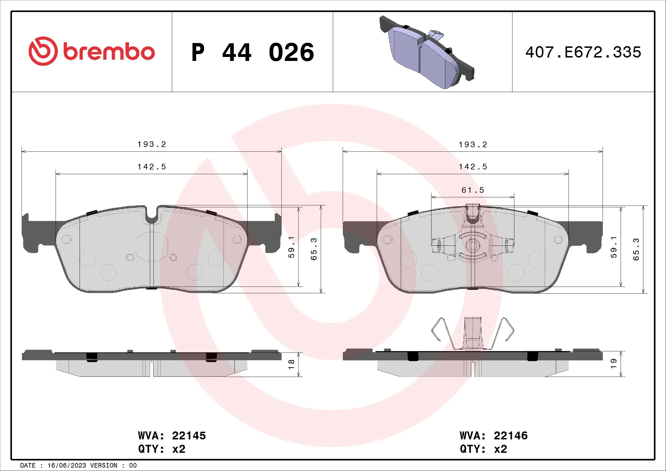 Fren Balatasi On Evoque 12-18 Discovery Sport 15> / E-Pace 2017> | BREMBO P44026 | OEM LR072681 LR072681 LR160435 LR160540 C2C41984 T2R69707 LR160435 LR160540 C2C41984 T2R69707