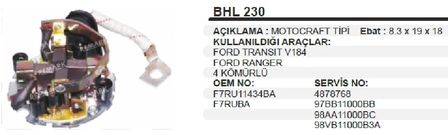 Marş Kömür Yuvası Motograft Tip - Ford V184 | OEM BHL230