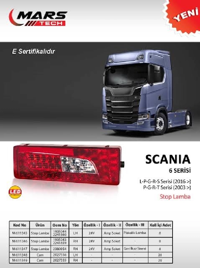 Stop Lamba Scania S. L-G-P-R-S (16 - ) Amp Soketli Sağ | OEM 611346