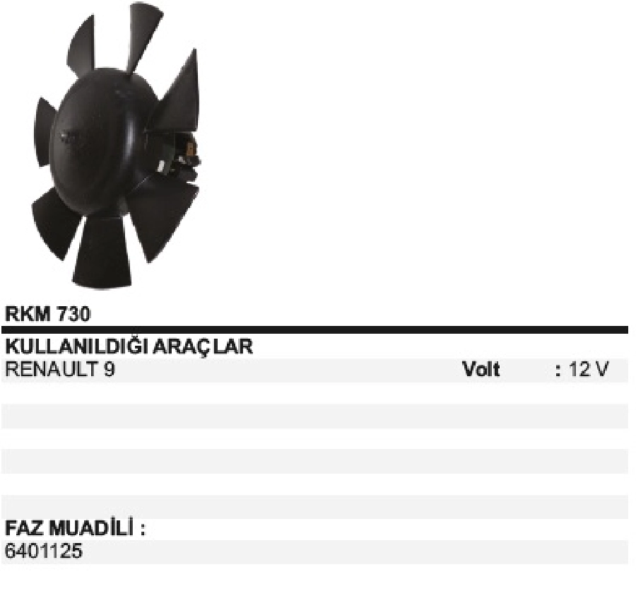 Kalorifer Mot 12V Renault 9 Pervaneli | OEM RKM730