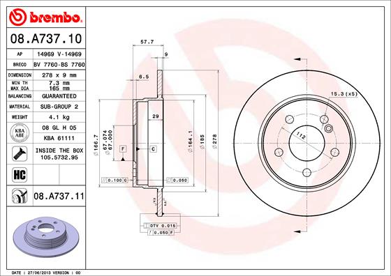 Fren Diski Arka C-Class W204 07>14 S204 07>14 C204 11> | BREMBO 08A73710 | OEM A2044230512