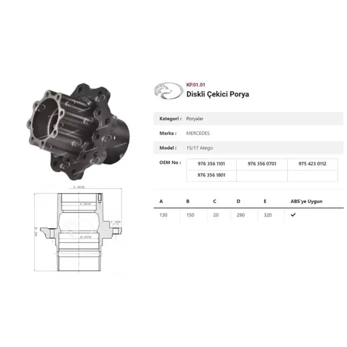 Dingil Poryasi Arka Teker Çekici Diskli Mercedes Atego 1517/1518 904-906 | KURTSAN KP.01.01 | OEM 9763561101-9763560701-9754230112 9763561801
